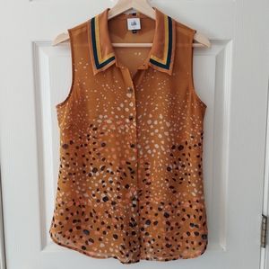 Cabi Sheer Ombre Dot Button Front Sleeveless Cheers Blouse Top Size Small